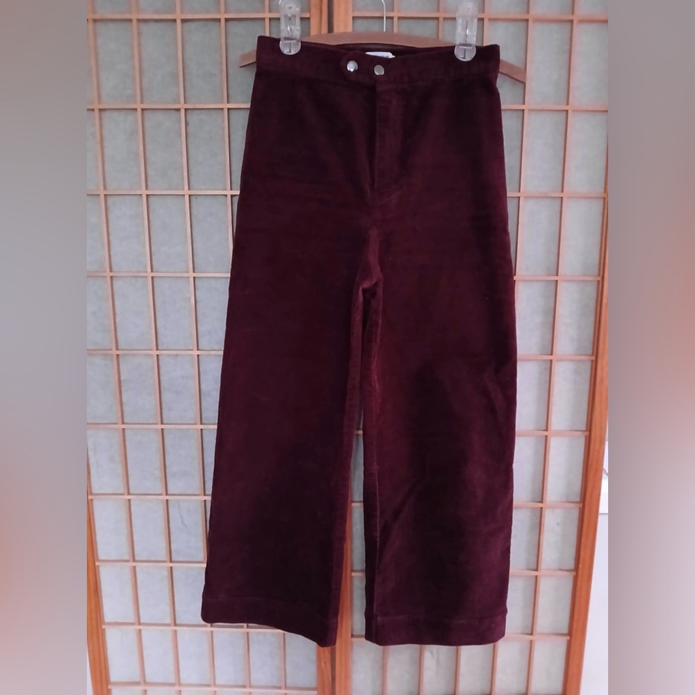 & Other Stories - Deep Burgundy Red Cropped Corduroy Wide Leg Trousers - Size 4
